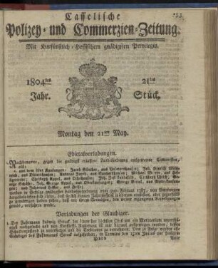 21tes Stueck, Montag den 21ten May 1804