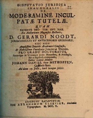 Disp. iur. inaug. de moderamine inculpatae tutelae