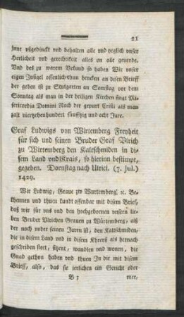 Graf Ludwigs von Wirtemberg Freyheit für sich und seinen Bruder Graf Ulrich zu Wirtemberg den Kaltschmiden in ...