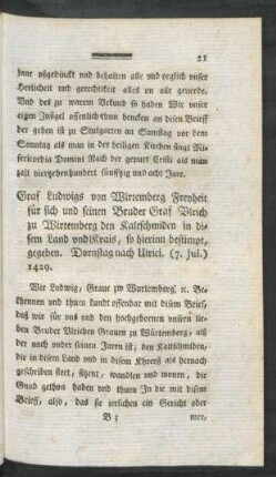 Graf Ludwigs von Wirtemberg Freyheit für sich und seinen Bruder Graf Ulrich zu Wirtemberg den Kaltschmiden in ...