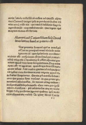 Mercurii ad Tatium filium suum Quod deus latens simul ac patens est
