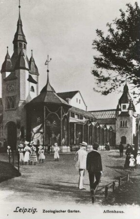 Leipzig: Zoologischer Garten ; Affenhaus [Historische Postkarte aus dem Leipziger Zoo]