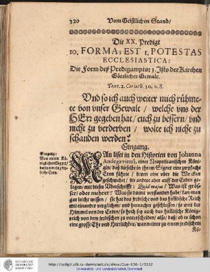 Die XX. Predigt 10. FORMA; EST I: POTESTAS ECCLESIASTICA.