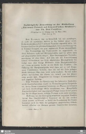 Nachträgliche Bemerkung zu der Mittheilung " Ein neuer Versuch mit Lenard'schen Strahlen"