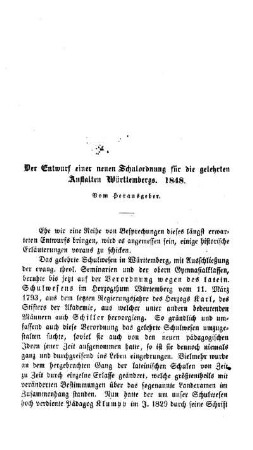 Der Entwurf einer neuen Schulordnung für die gelehrten Anstalten Württembergs. 1848