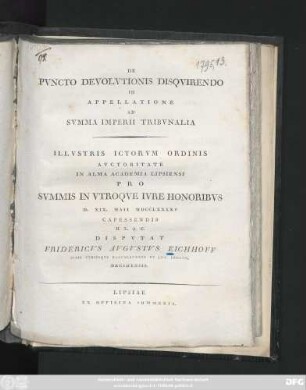 De Pvncto Devolvtionis Disqvirendo In Appellatione Ad Svmma Imperii Tribvnalia