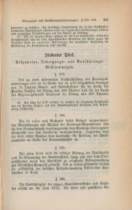 Siebenter Titel. Allgemeine, Uebergangs- und Ausführungs-Bestimmungen