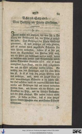 Achtes Capitel. Vom Beschlag der Pferde überhaupt.