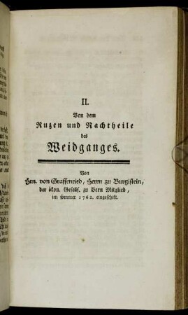 II. Von dem Nuzen und Nachtheile des Weidganges