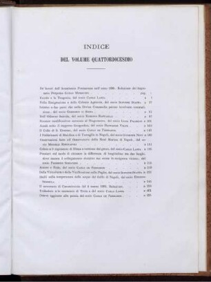 Indice del Volume Quattordicesimo