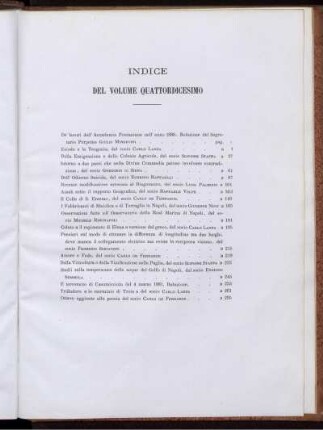 Indice del Volume Quattordicesimo