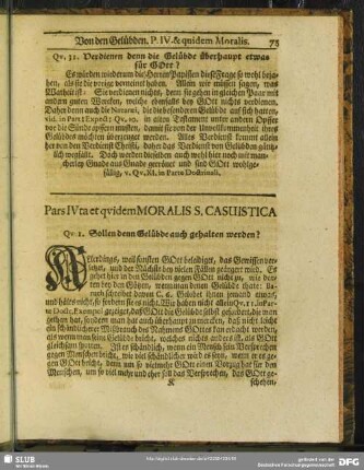 Pars IVta et quidem Moralis S. Casuistica