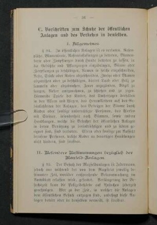 C. Vorschriften zum Schutze der öffentlichen Anlagen und des Verkehrs in denselben.