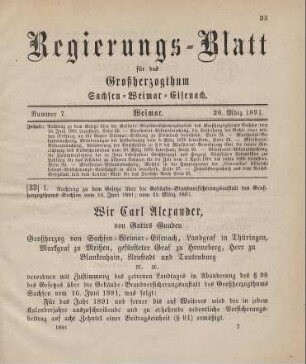 33. Nachtrag zu dem Gesetze über die Gebäude-Brandversicherungsanstalt des Großherzogthums Sachsen vom 16. Juni 1881 betreffend
