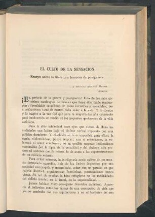 El culto de la sensación : Ensayo sobre la literatura francesa de postguerra