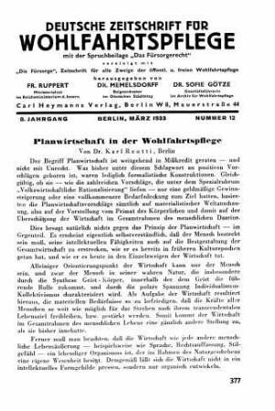 Planwirtschaft in der Wohlfahrtspflege