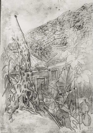 Konstruktives Ensemble aus Gebäuden, Weinbergen, Baum und Pflanzen
