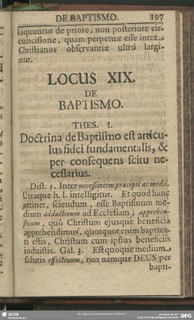 Locus XIX. De Baptismo