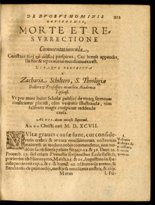 De Duobus Hominis Novissimis, Morte Et Resurrectione Commentatiuncula ...