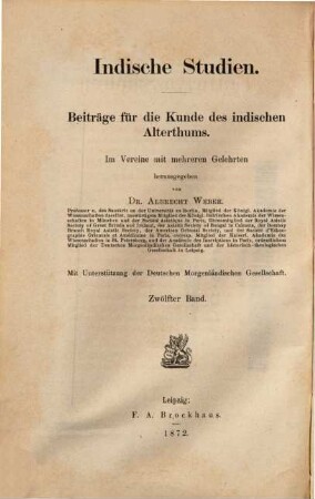 Indische Studien : Beiträge für d. Kunde d. indischen Altertums. 12. 1872