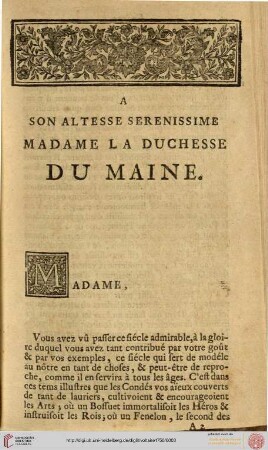 Epître à Madame la Ducesse du Maine
