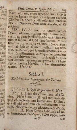 Sectio I. De Virtutibus Theologicis, & Peccatis oppositis. .