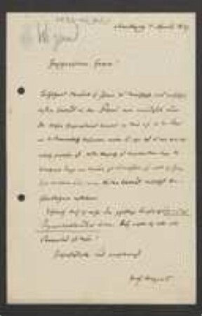Brief von Albert Wigand an Unbekannt
