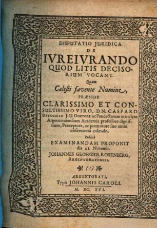 Disp. iur. de iureiurando, quod litis decisorium vocant