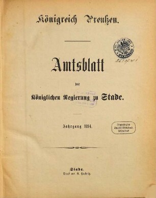 Amtsblatt für den Regierungsbezirk Stade. 1894
