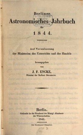 Berliner astronomisches Jahrbuch. 1844 = Bd. 69 (1841)