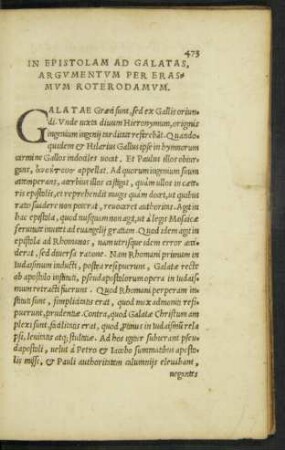 In Epistolam Ad Galatas, Argumentum Per Erasmum Roterodamum.
