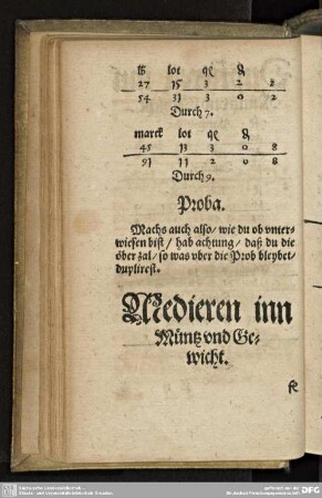 Medieren inn Müntz und Gewicht.