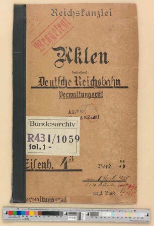 Verwaltungsrat (seit 1937 Beirat) der Deutschen Reichsbahngesellschaft: Bd. 3