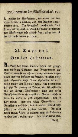 XI. Kapitel. Von der Castration.