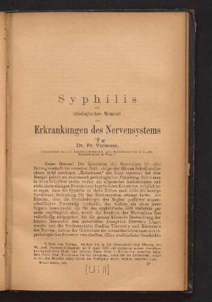 Syphilis als ätiologisches Moment bei Erkrankungen des Nervensystems