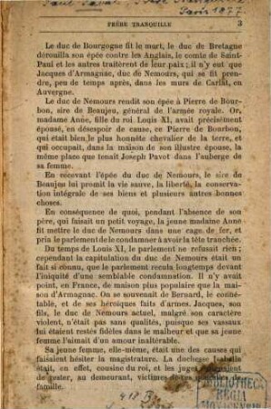 Frère Tranquille : (anciennement "Duchesse de Nemours.")