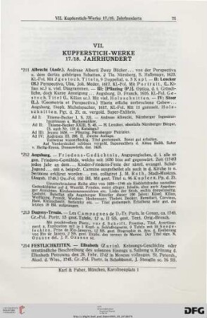 VII. Kupferstich-Werke 17./18. Jahrhunderts (Nr. 211-238)