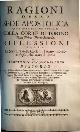 Ragioni Della Sede Apostolica Nelle Presenti Controversie Colla Corte Di Torino, 1,2