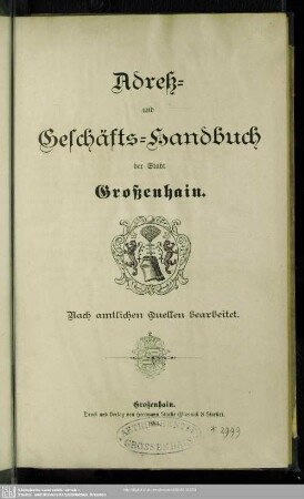 1884: Adreß- und Geschäftshandbuch der Stadt Großenhain