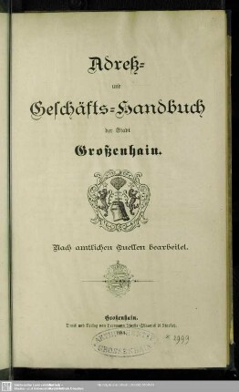 1884: Adreß- und Geschäftshandbuch der Stadt Großenhain