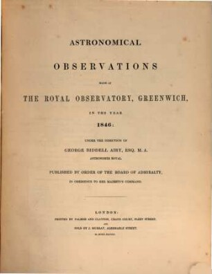 Astronomical observations made at the Royal Observatory at Greenwich. 1846 (1848)