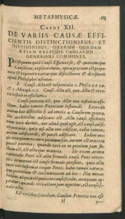 Caput XII. De Variis Causae Efficientis Distinctionibus, et Divisionibus, Quarum Quaedam Etiam Reliquis Causarum Generibus Communes.