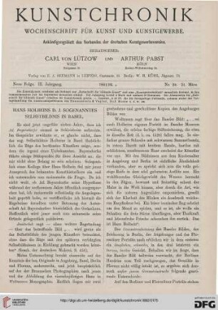 Hans Holbeins D. J. sogenanntes Selbstbildnis in Basel