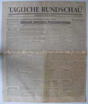 Sowjetische Tageszeitung für die deutsche Bevölkerung "Tägliche Rundschau" über die Rolle der Wehrmacht bei den Massenmorden in den besetzten Gebieten