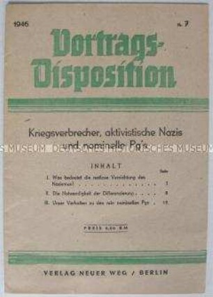 Schulungsmaterial der KPD zum Umgang mit ehemaligen Mitgliedern der NSDAP