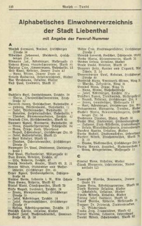 Alphabetisches Einwohnerverzeichnis der Stadt Liebenthal