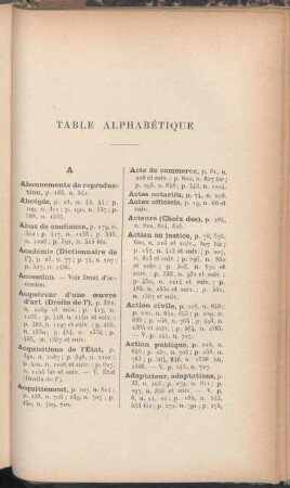 Table alphabétique