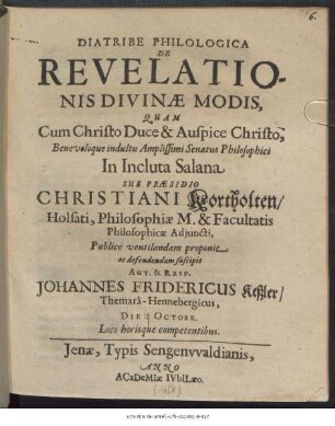 Diatribe Philologica De Revelationis Divinae Modis
