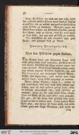 Zweites Abendgespräch. Von den Pflichten gegen Andere