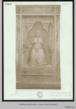 Tugenden und Laster : Justitia und Iniustitia : Justitia, thronend, lässt belohnen und strafen